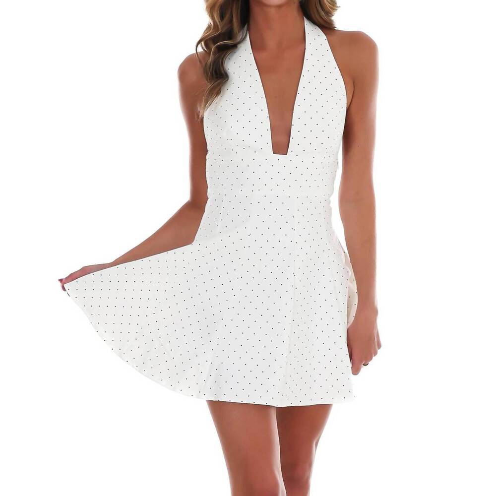 NEW BABY PINK dotted darling halter mini dress in white